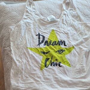 White Tank Top with Neon Green Star Design